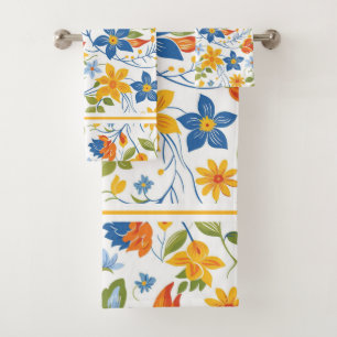 Cheerrful Colours Summer Flowers Pattern Bath Towel Set