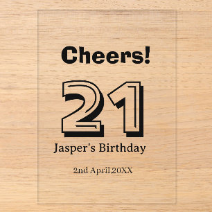 Cheers 21 birthday bold letter name boy man gifts acrylic invitations