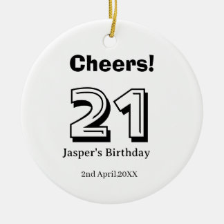 Cheers 21 birthday bold letter name boy man gifts  ceramic ornament