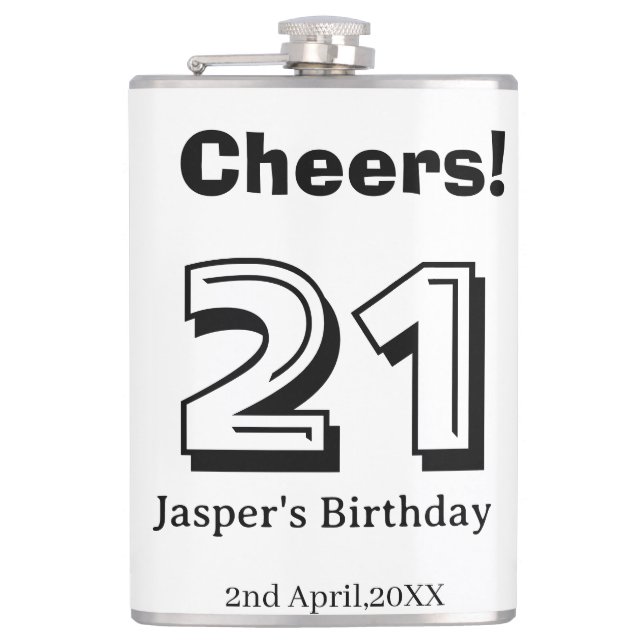 Cheers 21 birthday bold letter name boy man gifts  hip flask (Front)