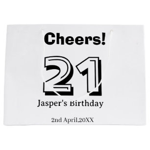 Cheers 21 birthday bold letter name boy man gifts large gift bag