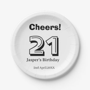 Cheers 21 birthday bold letter name boy man gifts paper plate