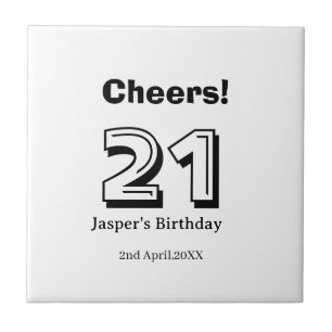 Cheers 21 birthday bold letter name boy man gifts  tile