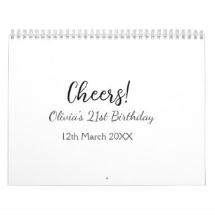 Cheers 21st birthday add name date simple minimal  calendar