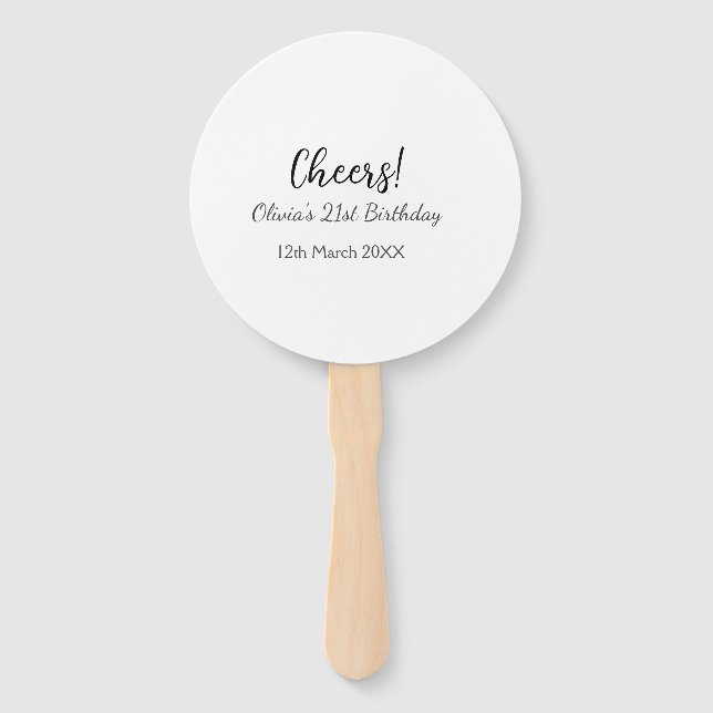 Cheers 21st birthday add name date simple minimal  hand fan (Front)