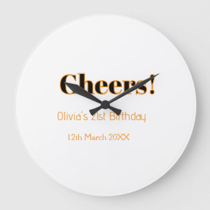 Cheers 21st birthday add name date simple minimal  large clock