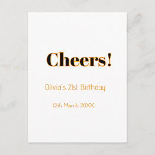 Cheers 21st birthday add name date simple minimal  postcard