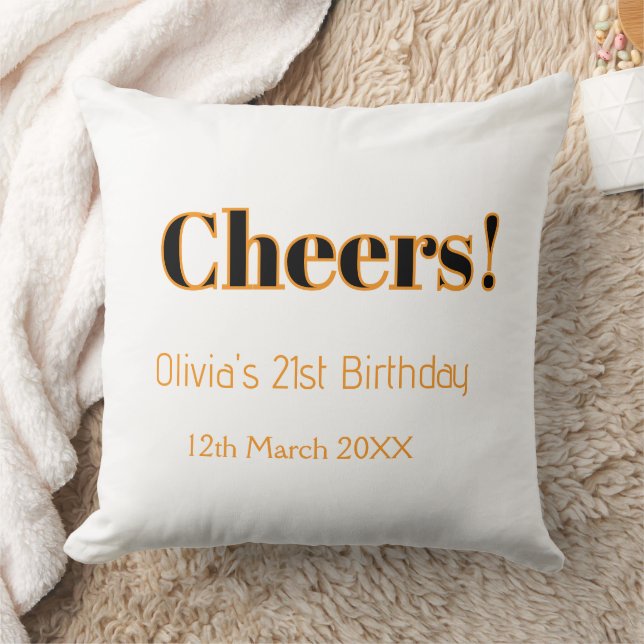 Cheers 21st birthday add name date simple minimal  throw pillow (Blanket)