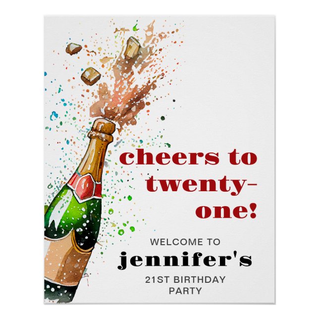 Cheers 21st Birthday Champagne Photo  Poster (Front)