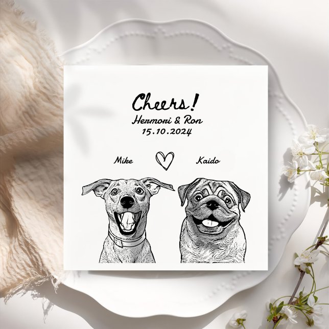 Cheers 2 Pet Drawn Personalized Simple Wedding Napkin (Creator Uploaded)