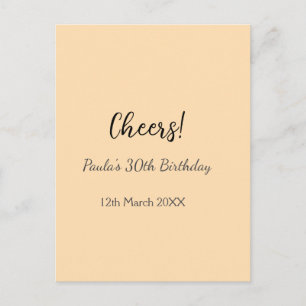 Cheers 30th birthday add name date simple minimal  postcard