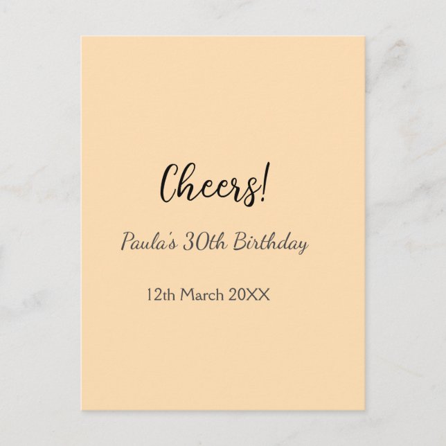 Cheers 30th birthday add name date simple minimal  postcard (Front)
