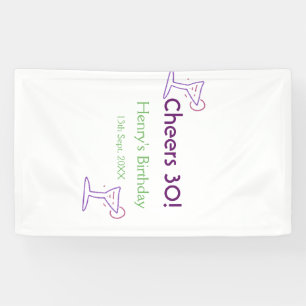 cheers 30th birthday name wine purple glass green banner