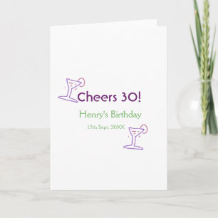 cheers 30th birthday name wine purple glass green card