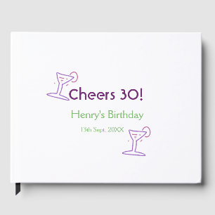 cheers 30th birthday name wine purple glass green  guest book