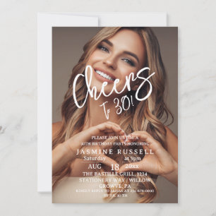 Cheers 30th Modern Photo Birthday For Her Invitation