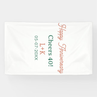 Cheers 40 happy anniversary orange green name date banner