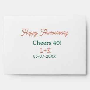 Cheers 40 happy anniversary orange green name date envelope