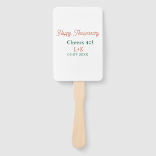 Cheers 40 happy anniversary orange green name date hand fan