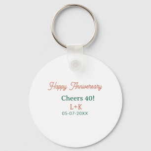 Cheers 40 happy anniversary orange green name date keychain