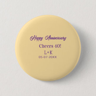 Cheers 40 happy anniversary purple orange pastel n 2 inch round button