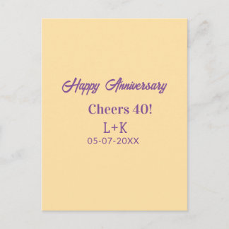 Cheers 40 happy anniversary purple orange pastel n postcard