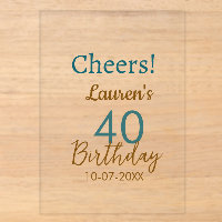 Cheers 40th birthday name date brown turquoise sim