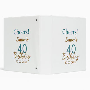 Cheers 40th birthday name date brown turquoise sim binder