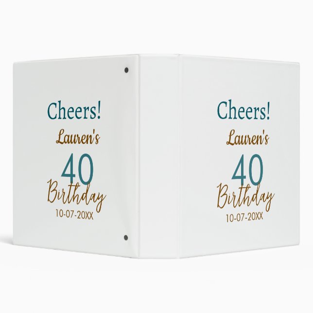 Cheers 40th birthday name date brown turquoise sim binder (Background)
