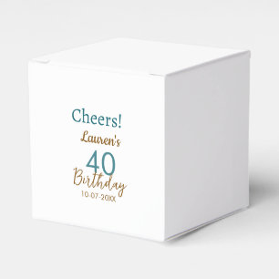 Cheers 40th birthday name date brown turquoise sim favor box