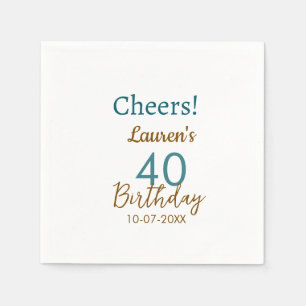 Cheers 40th birthday name date brown turquoise sim napkin
