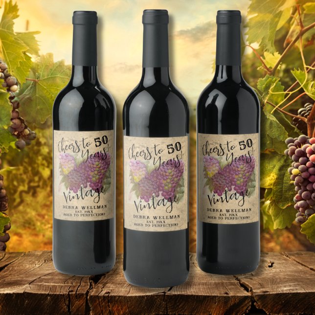 Cheers 50th Birthday Vintage Winery Customizable Wine Label (Creator Uploaded)