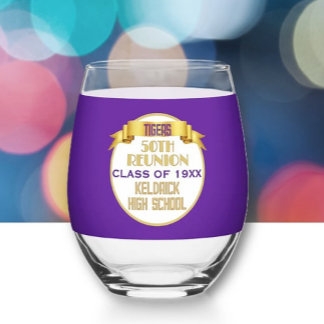 Cheers! 50th Class Reunion  Stemless Wine Glass