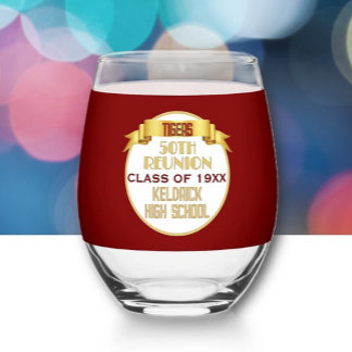 Cheers! 50th Class Reunion  Stemless Wine Glass