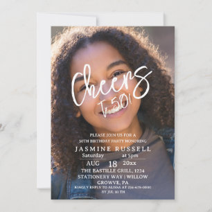 Cheers 50th Modern Photo Birthday For Her Invitation