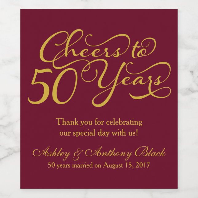 Cheers 50th Wedding Anniversary Personalized Wine Label (Single Label)