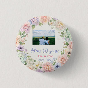 cheers 60 years purple pink pastel floral photo na 1 inch round button