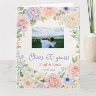cheers 60 years purple pink pastel floral photo na card