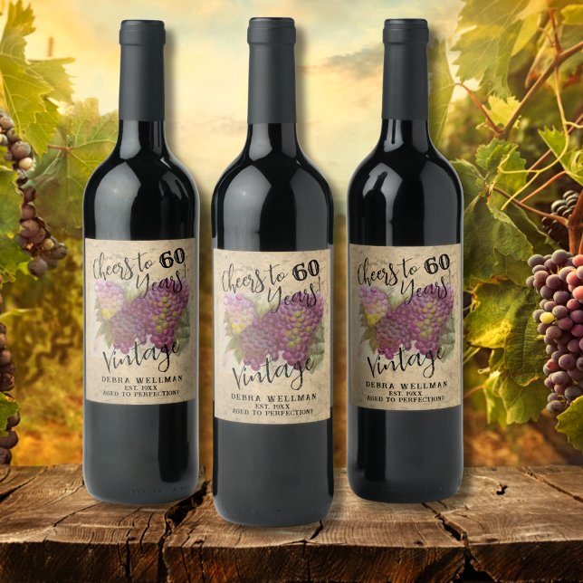Cheers 60th Birthday Vintage Winery Customizable Wine Label (Creator Uploaded)