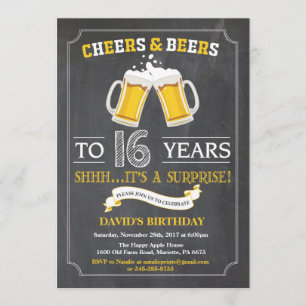 Cheers and Beers 16th Birthday Invitation Card
