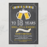 Cheers and Beers 18th Birthday Invitation Card<br><div class="desc">Cheers and Beers 18th Birthday Invitation Card with chalkboard background. For further customization,  please click the "Customize it" button and use our design tool to modify this template.</div>