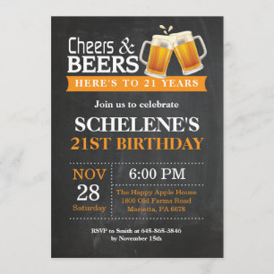 Cheers and Beers 21e Anniversaire Invitation Card