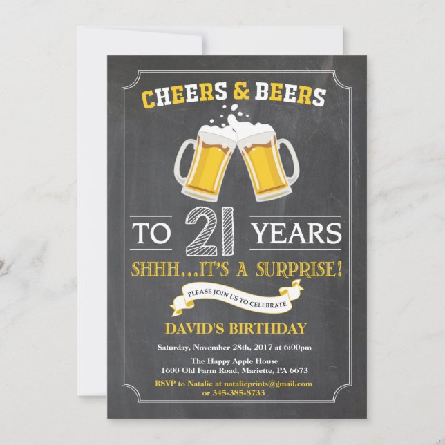 Cheers and Beers 21e Anniversaire Invitation Card (Devant)