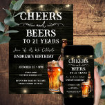 Cheers and Beers 21st Birthday Bar Lights Invitati Invitation<br><div class="desc">Cheers and Beers Birthday Invitations. Easy to personalize. All text is adjustable and easy to change for your own party needs. String lights rustic background elements. Fun Chalkboard swirls and flourishes. Watercolor beer mug. Invitations for him. Bar or backyard BBQ birthday design. Any age,  just change the text.</div>