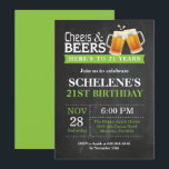 Cheers and Beers 21st Birthday Invitation Card<br><div class="desc">Cheers and Beers 21st Birthday Invitation Card. Adult Birthday. Green. 16th 18th 20th 21st 30th 40th 50th 60th 70th 80th 90th 100th. Any Age. For further customization,  please click the "Customize it" button and use our design tool to modify this template.</div>