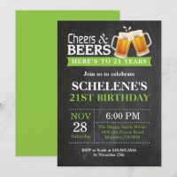 Cheers and Beers 21st Birthday Invitation Card