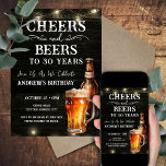 Cheers and Beers 30th Birthday Bar Lights Invitati Invitation<br><div class="desc">Cheers and Beers Birthday Invitations. Easy to personalize. All text is adjustable and easy to change for your own party needs. String lights rustic background elements. Fun Chalkboard swirls and flourishes. Watercolor beer mug. Invitations for him. Bar or backyard BBQ birthday design. Any age,  just change the text.</div>