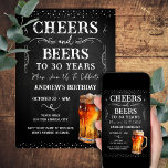 Cheers and Beers 30th Birthday Chalkboard Invitation<br><div class="desc">Cheers and Beers Birthday Invitations. Easy to personalize. All text is adjustable and easy to change for your own party needs. Chalkboard and rustic background elements. Fun Chalkboard swirls and flourishes. Watercolor beer mug. Invitations for him. Bar or backyard BBQ birthday design. Any age,  just change the text.</div>