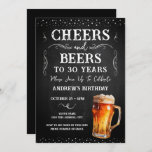 Cheers and Beers 30th Birthday Chalkboard Invitation<br><div class="desc">Cheers and Beers Birthday Invitations. Easy to personalize. All text is adjustable and easy to change for your own party needs. Chalkboard and rustic background elements. Fun Chalkboard swirls and flourishes. Watercolor beer mug. Invitations for him. Bar or backyard BBQ birthday design. Any age,  just change the text.</div>