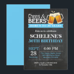 Cheers and Beers 30th Birthday Invitation Card<br><div class="desc">Cheers and Beers 30th Birthday Invitation Card. Adult Birthday. Blue. 16th 18th 21st 30th 40th 50th 60th 70th 80th 90th 100th. Any Age. For further customization,  please click the "Customize it" button and use our design tool to modify this template.</div>